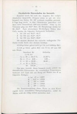 VI. Physikalische Eigenschaften des Isoxazols.