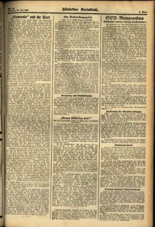 Zweite Ausgabe vom Mittwoch, den 20. Juli 1938.