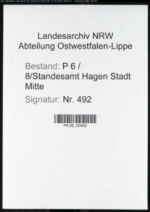 Sterberegister Standesamt Hagen-Mitte