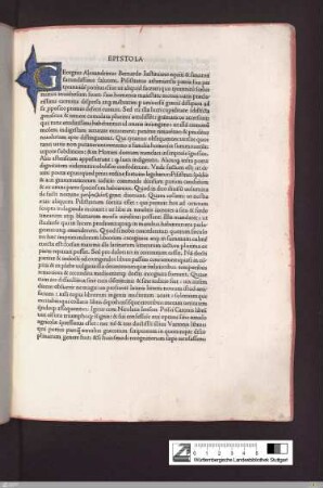 Epistola: Georgius Alexandrinus Bernardo Iustiniano equiti & senatori facundissimo