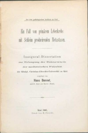 Ein Fall von primärem Leberkrebs mit Schleim producirenden Metastasen