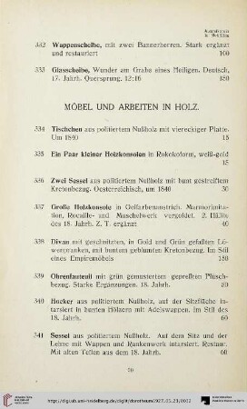 Möbel und Arbeiten in Holz (Nr. 334-346)