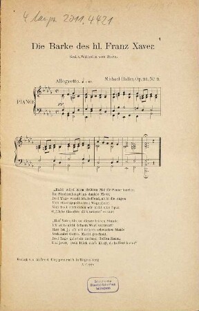 Die Barke des hl. Fr. Xaver : (Gedicht v. W. v. Born) ; op. 33,3