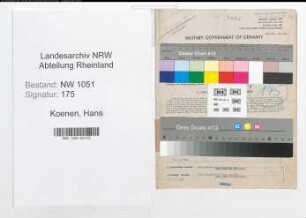 Entnazifizierung Hans Koenen , geb. 21.04.1901 (Bahninspektor)