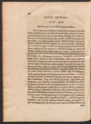 Actio Septima. XIIII. Aprilis, Die Veneris, hora octava antemeridiana.