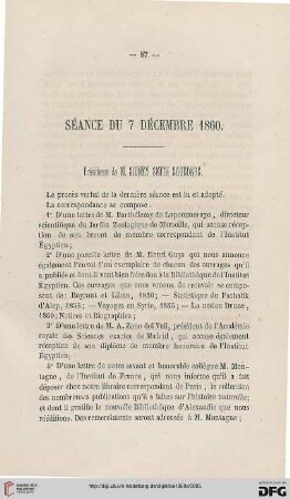 Séance du 7 décembre 1860