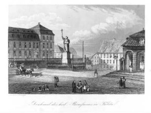 Denkmal des Heiligen Bonifacius in Fulda : Denkmal des Heiligen Bonifacius in Fulda. Stich; 247 x 185 mm. Dresden: SLUB Hist.misc.B.208