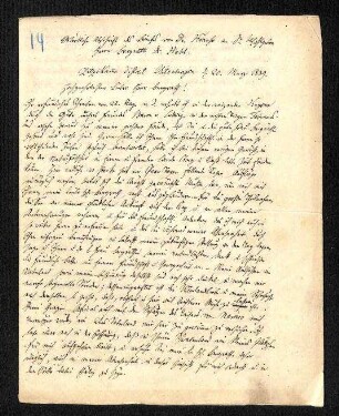 Abschrift eines Briefes von Ferdinand Krauss an Bergrat Hehl