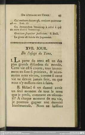 XVII. Jour. De l'usage du Tems