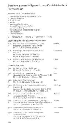 Studium generale/Sprachkurse/Kontaktstudien/Fernstudium