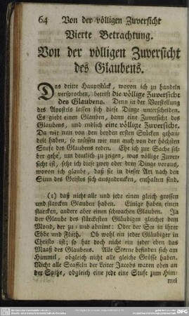 Vierte Betrachtung. Von der völligen Zuversicht des Glaubens
