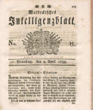 No. 15, Dienstag, den 9. April 1799
