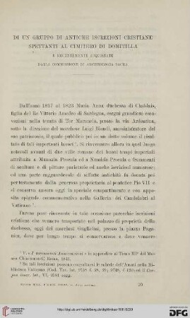 7: Di un gruppo di antiche iscrizioni cristiane spettanti al cimitero di Domitilla e recentemente acquistate dalla Commissione di Archaeologia Sacra