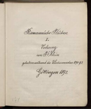 Bd. 1: Riemann'sche Flächen. 1