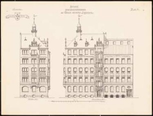 Geschäftshaus für den Verein Deutscher Ingenieure, Berlin: Seitenansicht, Vorderansicht 1:100, Maßstabsleiste