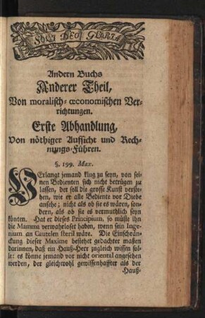 Andern Buchs Anderer Theil, von moralisch- oeconomischen Verrichtungen.