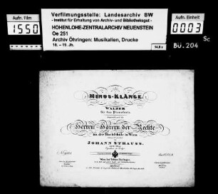 Strauss, Johann, Minos-Klänge. Walzer für das Pianoforte, 145. Werk, Wien, Haslinger.
