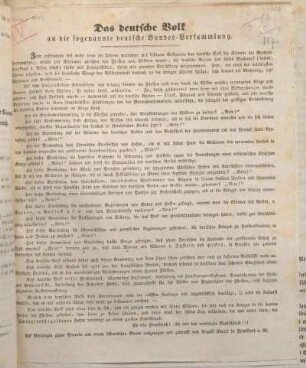 Das deutsche Volk an die sogenannte deutsche Bundes-Versammlung.