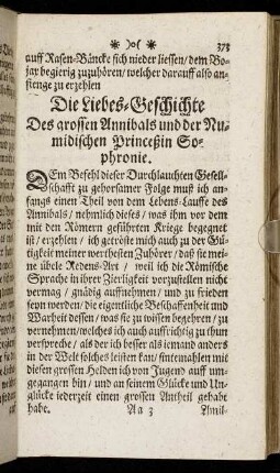 Die Liebes-Geschichte des grossen Annibals und der Numidischen Princeßin Sophronie