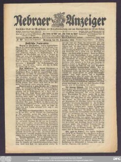 Nebraer Anzeiger : amtliches Blatt des Magistrats, der Polizeiverwaltung und des Amtsgerichts der Stadt Nebra