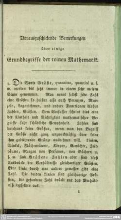 Vorauszuschickende Bemerkungen über einige Grundbegriffe der reinen Mathematik