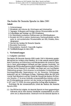 Das Institut für Deutsche Sprache im Jahre 2001