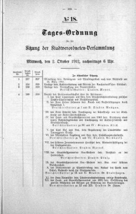 Tages-Ordnung No. 18 (257-265), 02. Oktober 1912