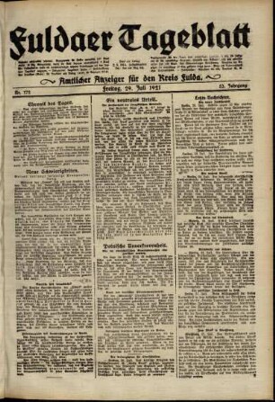 Ausgabe vom Freitag, den 29. Juli 1921.