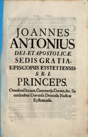Constitutio ... ad Clerum quoad mores et curam