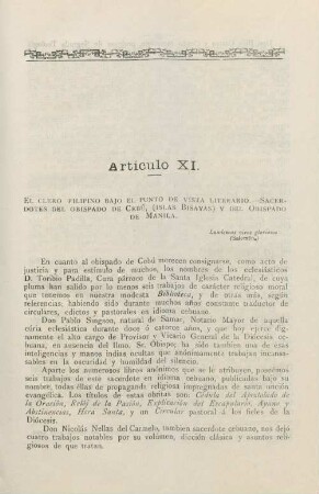 Artículo XI. El clero filipino bajo el punto de vista literario. - Sacerdotes del obispado de Cebú, (Islas Bisayas) y del obispado de Manila