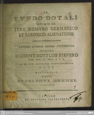 De Fundo Dotali Eiusque Ex Iure Romano Germanico Et Saxonico Alienatione