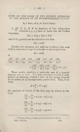 Note on the form of the energy integral in the motion of an incompressible fluid.