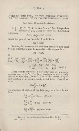 Note on the form of the energy integral in the motion of an incompressible fluid.