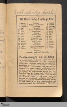 Christliche Feiertage 1916/1917