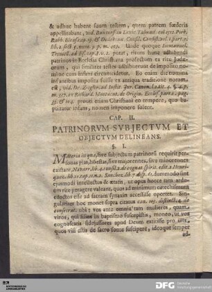 Cap. II. Patrinorvm Svbjectvm Et Objectvm Delineans.