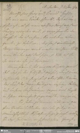 Eigenh. Brief von August Wilhelm von Schlegel an Georg Joachim Göschen, Amsterdam, 13.01.1794