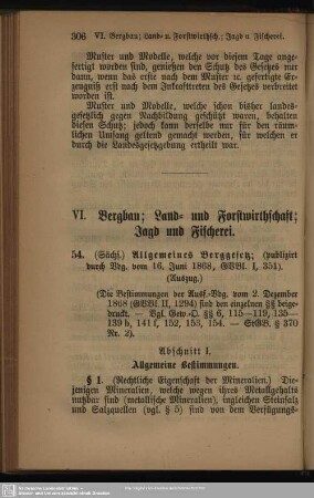 VI. Bergbau; Land- und Forstwirthschaft; Jagd und Fischerei