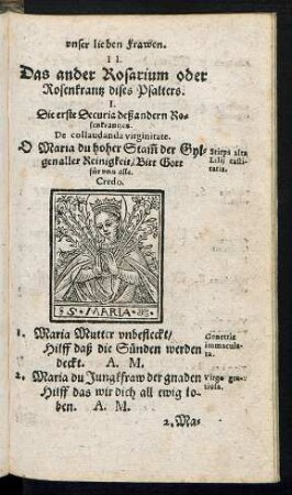 II. Das ander Rosarium oder Rosenkrantz dises Psalters.