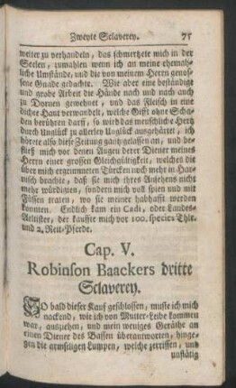 Cap. V. Robinson Baackers dritte Sclaverey