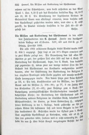 632-633 [Rezension] Harnack, Adolf von, Die Mission und Ausbreitung des Christentums in den ersten drei Jahrhunderten, 2. Aufl.