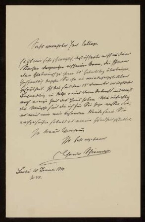 Brief von Theodor Schiemann an Otto von Gierke, Berlin, 10.1.1921