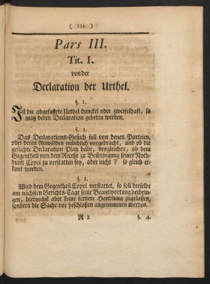 Tit. I. von der Declarartion der Urthel