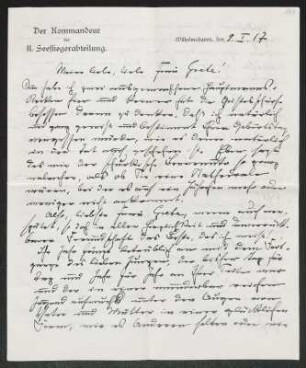 Brief von Fritz Brehmer an Margarete Hauptmann