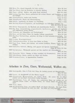 Arbeiten in Zinn, Eisen, Weissmetall, Waffen etc. (Nr. 2024-2046)