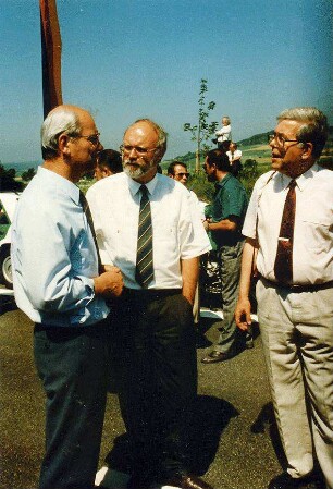 Verkehrsfreigabe des Streckenabschnitts am 29.06.1990 Links: Vollmer (LfS). Mitte: Schnabl (NBL Singen). Rechts: Roller (LfS).