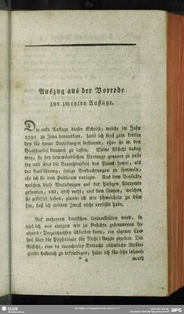 Auszug aus der Vorrede zur zweyten Auflage