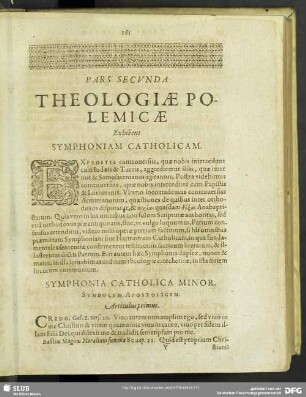 Pars Secunda Theologiae Polemicae Exhibens Symphoniam Catholicam