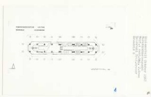 Verkehrsknotenpunkt, Essen-Leithe (Diplomarbeit bei Bernhard Hermkes): Bahnhofshalle, Grundriss 2. Galeriegeschoss 1:500