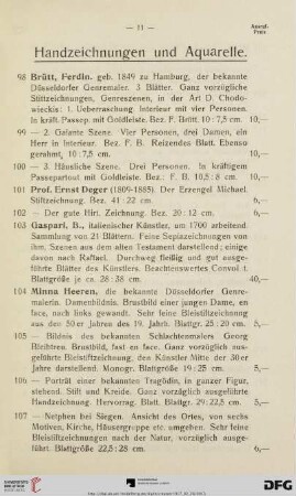 Handzeichnungen und Aquarelle (Nr. 98-131)