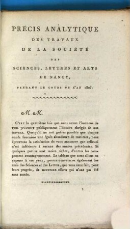 Précis analytique des travaux de la Société des Sciences, Lettres et Arts de Nancy, pendant le cours de l'an 1806